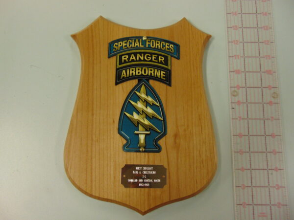 Special Forces SSI Airborne, Special Forces Ranger Tabs Wooded Plaque with Your Engraving Information.