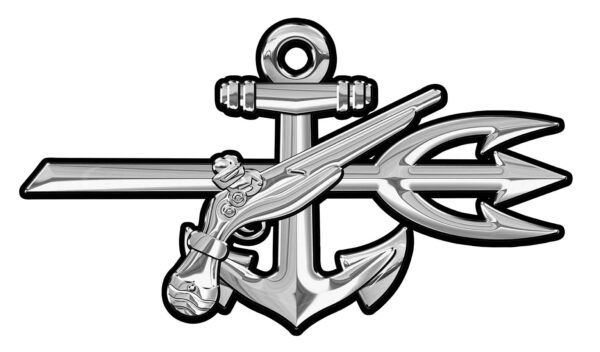 Naval Special Warfare Underwater Demolition Team Trident (Silver) 20 x 12" all metal sign.