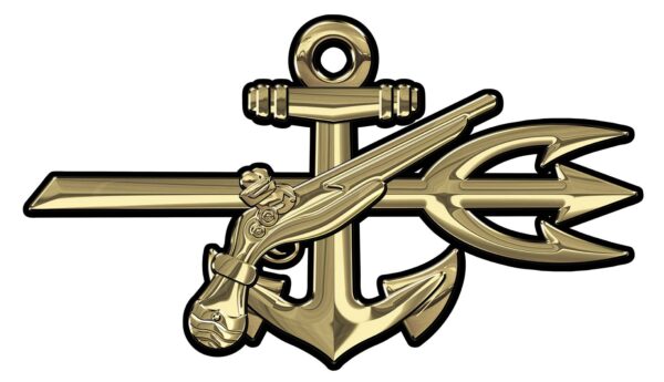 Naval Special Warfare Underwater Demolition Team Trident (GOLD) 21 x 12" all metal sign.